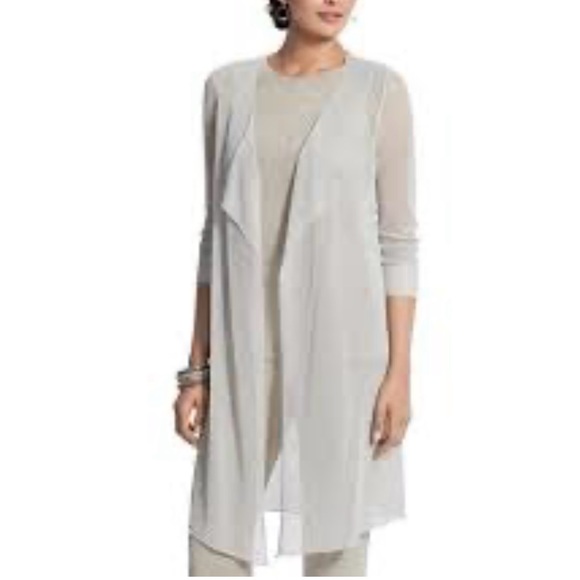 Chico's Sweaters - CHICO'S NWT Travelers Silver Metallic Open Front Party Evening Duster Cardigan L